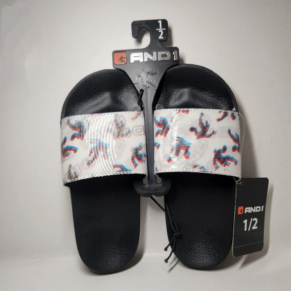 NEW And1 Size 1 Youth Boys basketball Slide Sandal Sandals  slides shoesNew wit